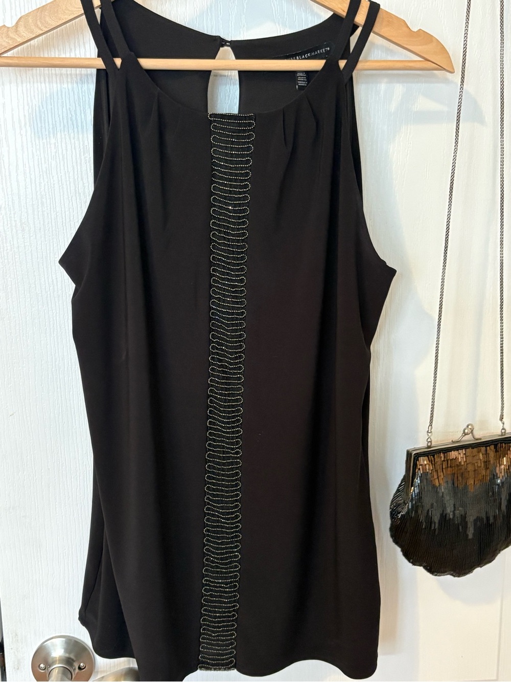 White House Black Market Black Beaded Trim Camisole